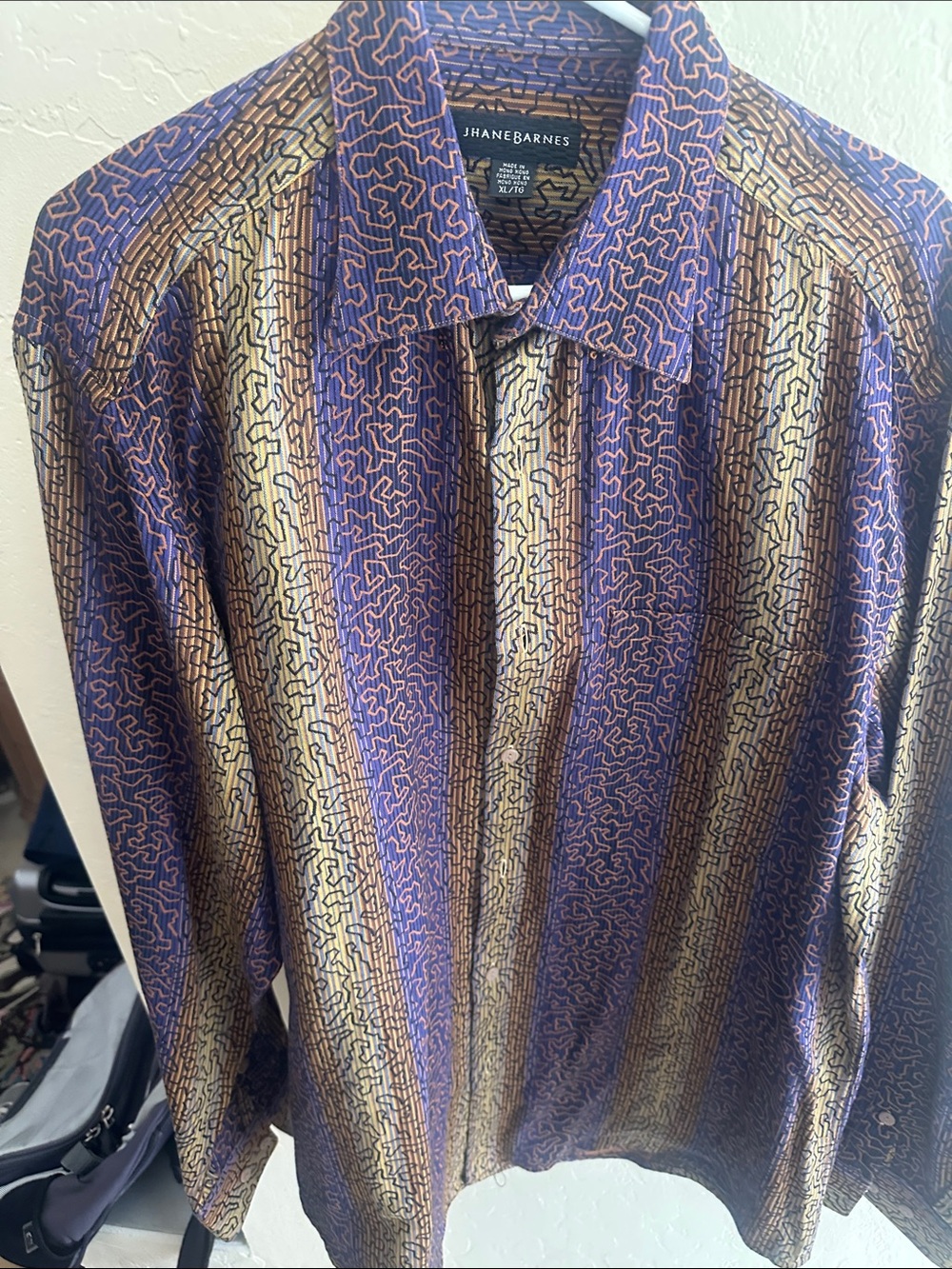 Jhane Barnes Purple and Gold Abstract Stripe Dress Shirt